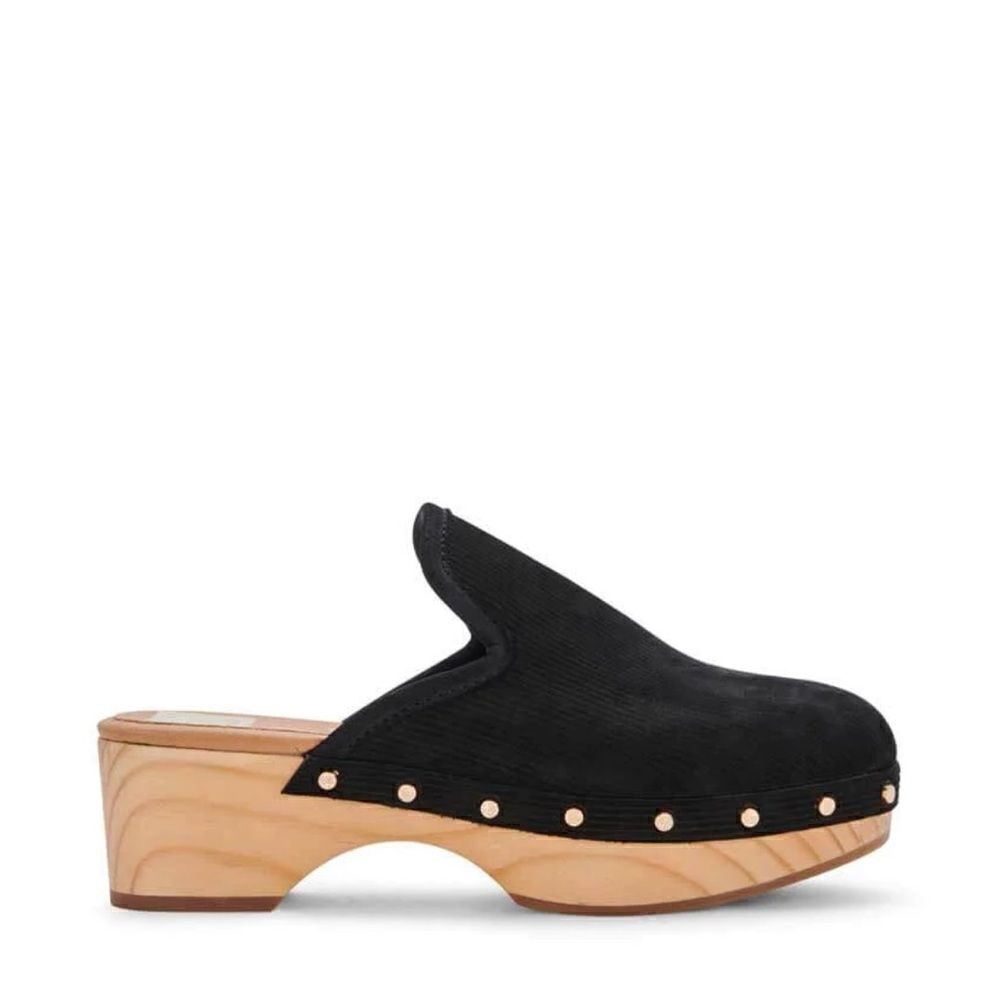 DV by Dolce Vita Black Suede Clog Mules with Wood Platform